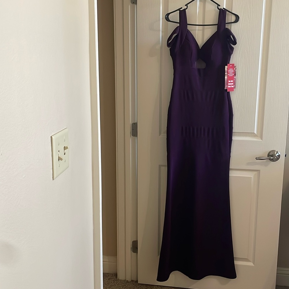 Eggplant purple prom wedding guest dress